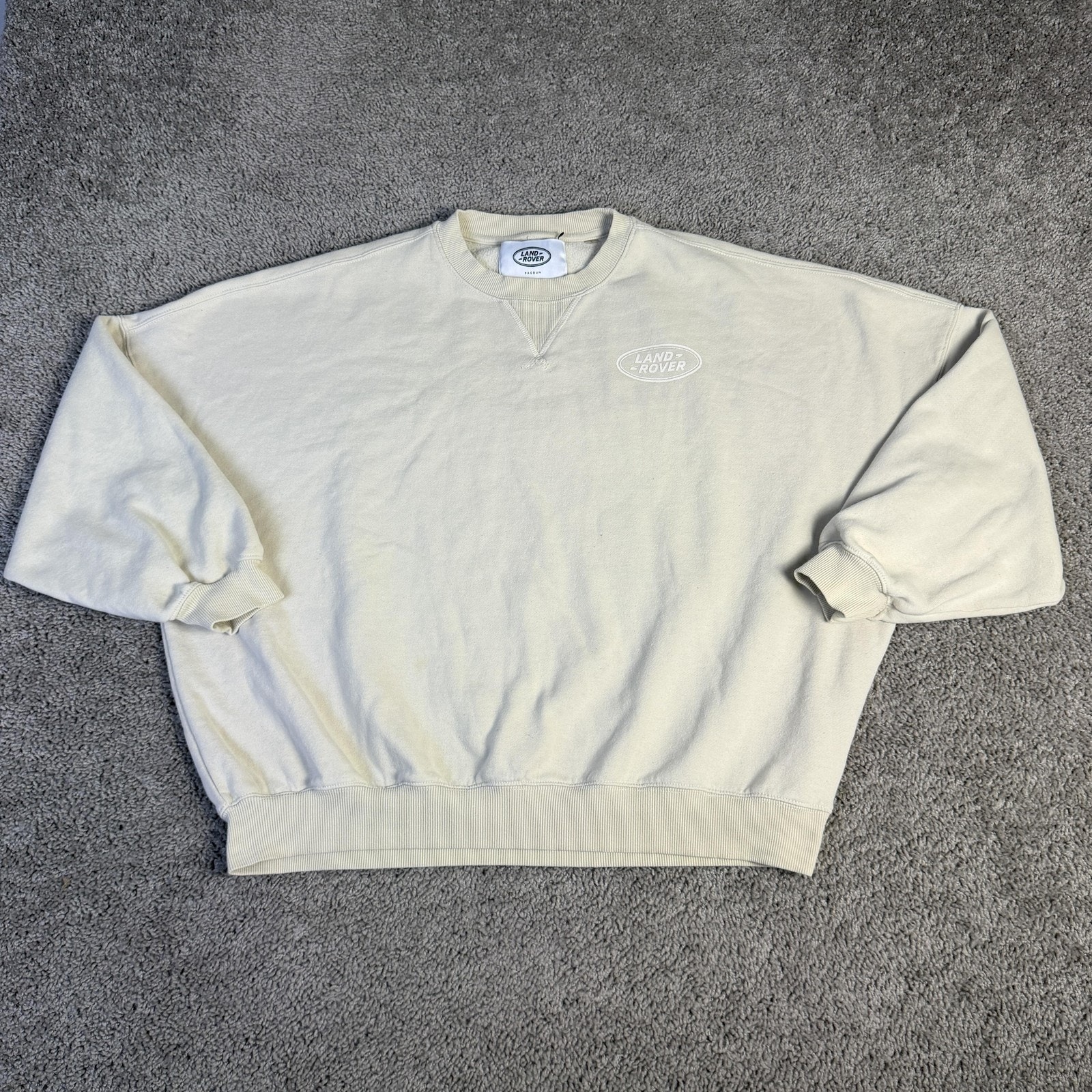 Land Rover Sweatshirt Womens L Beige Pullover Lined Heavyweight Oversized Fleece